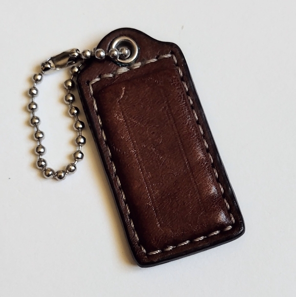 🤎 2" Med Coach Vintage Y2K Mahogany Brown Leather Hang Tag Bag Fob Keychain - Picture 3 of 6